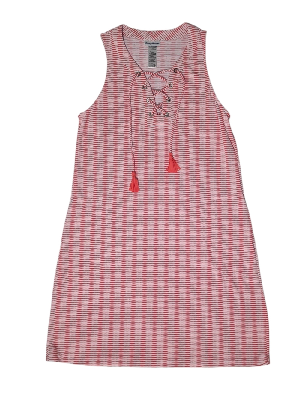 Tommy Bahama Dress Island Cays Lace-Up Spa Dress Whire Coral Stripe sz M